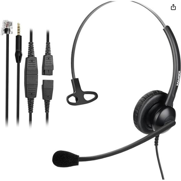 Office Headset with RJ9 Jack for Cisco Phone with Mic Noise Cancelling, Black - Picture 1 of 5